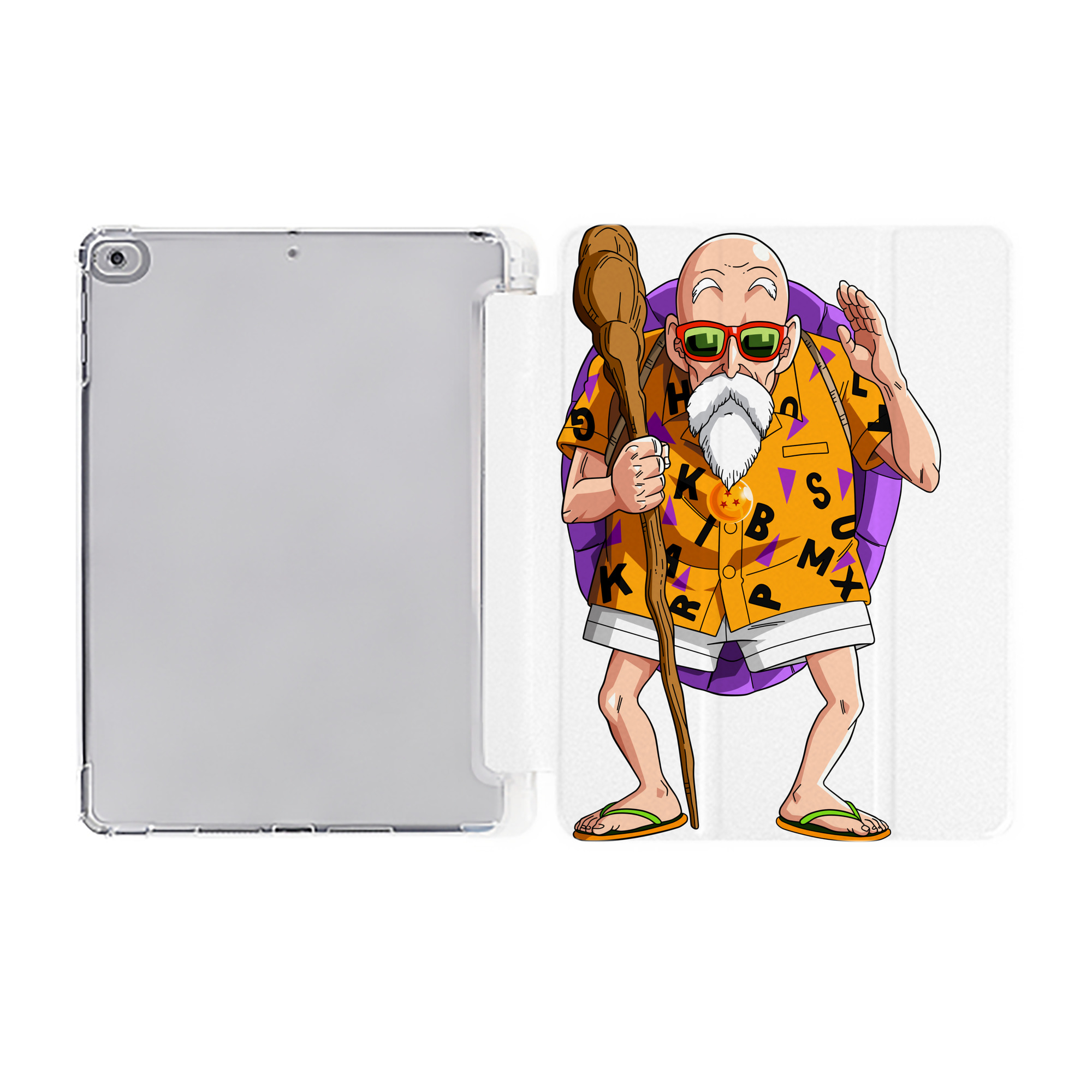 （画像用） ドラゴンボール 亀仙人（かめせんにん） DRAGON BALL Master Roshi Kame Sennin IPad ケース ペン収納付き 三つ折りスタンド PUレザー×シリコン 対応機種9.5/10.5/10.9インチ